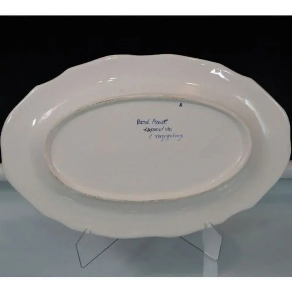 Vintage Tidbit Tray 7 Pc XL Dish Set White Blue Flowers Hand Painted Greece